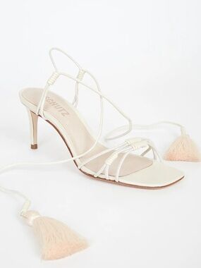 Schutz Cindy Sugar White Leather Lace Up High Heel Sandal Size 8.5